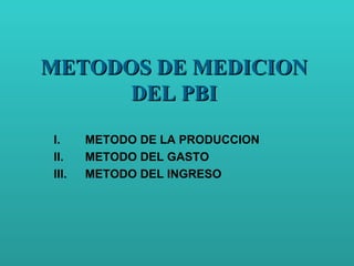 METODOS DE MEDICION DEL PBI ,[object Object],[object Object],[object Object]