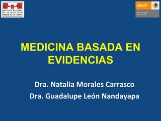 MEDICINA BASADA EN EVIDENCIAS Dra. Natalia Morales Carrasco Dra. Guadalupe León Nandayapa 