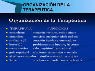 ORGANIZACIÓN DE LA
TERAPEUTICA
 