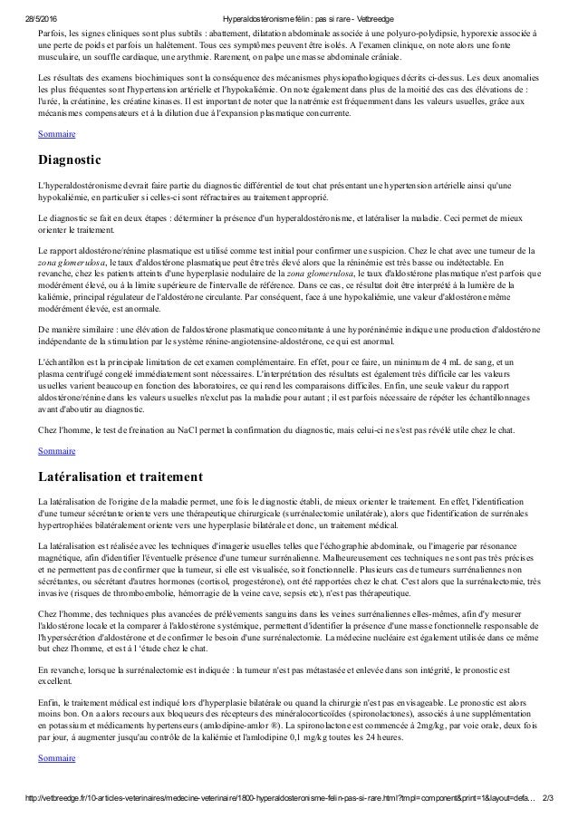 Medicina Felina Hyperaldosteronisme Felin Pas Si Rare Vetbreed