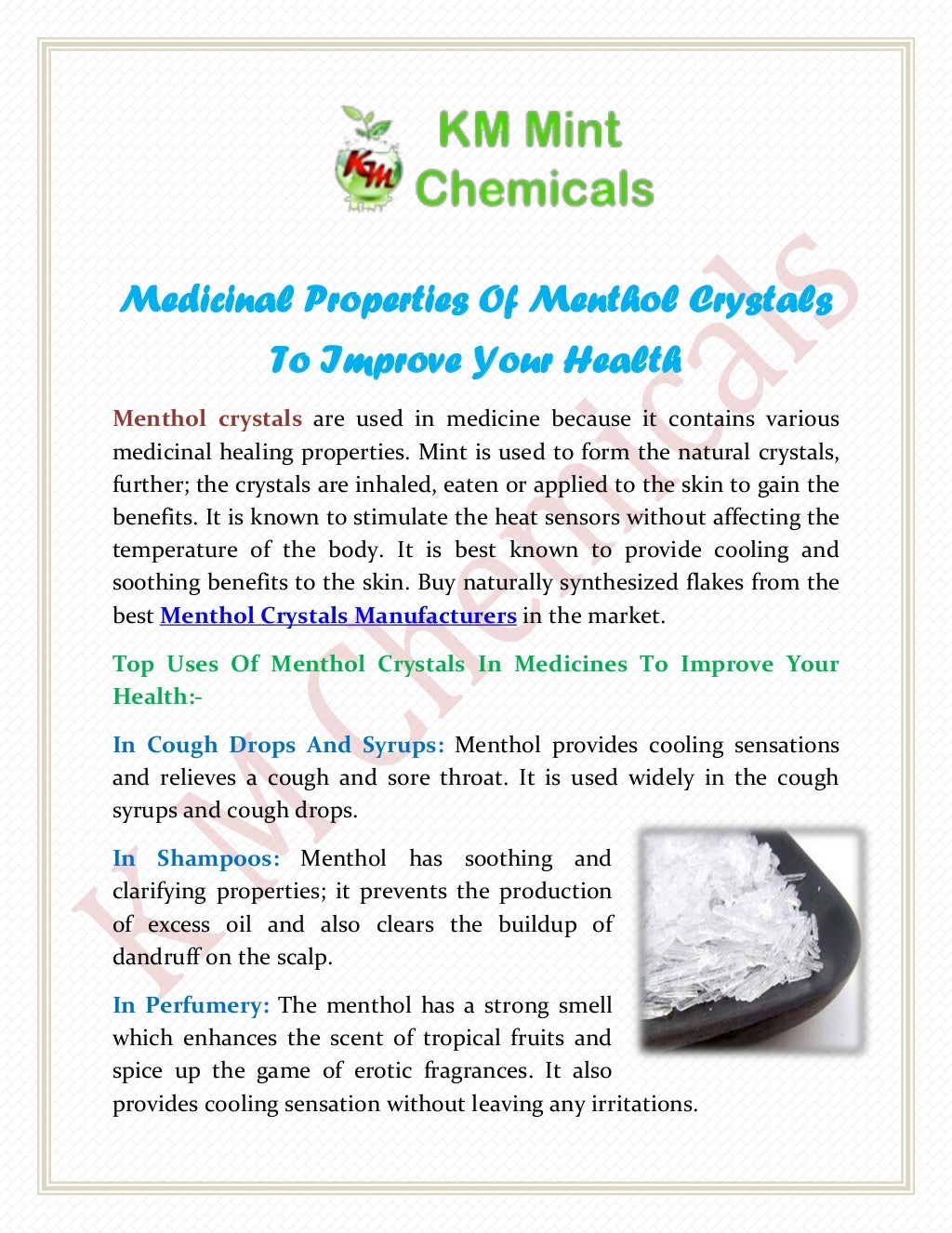 Menthol Crystals Manufacturers