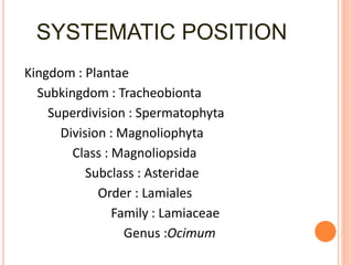 Subclass Systematics Medicinal and aromatic plants | PPTX