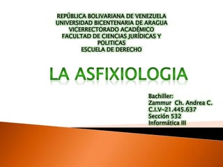 REPÚBLICA BOLIVARIANA DE VENEZUELA 
UNIVERSIDAD BICENTENARIA DE ARAGUA 
VICERRECTORADO ACADÉMICO 
FACULTAD DE CIENCIAS JURÍDICAS Y 
POLITICAS 
ESCUELA DE DERECHO 
Bachiller: 
Zammur Ch. Andrea C. 
C.I.V-21.445.637 
Sección 532 
Informática III 
 