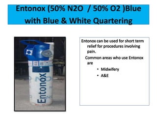 Entonox (50% N2O / 50% O2 )Blue
with Blue & White Quartering
 