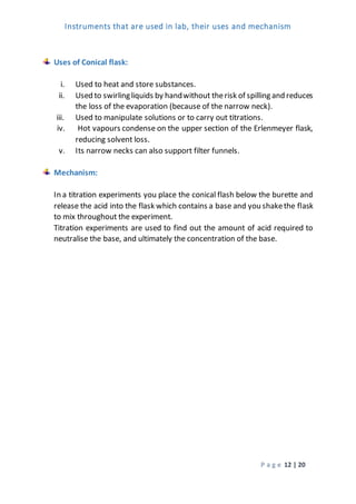 Instruments that are used in lab, their uses and mechanism | DOCX