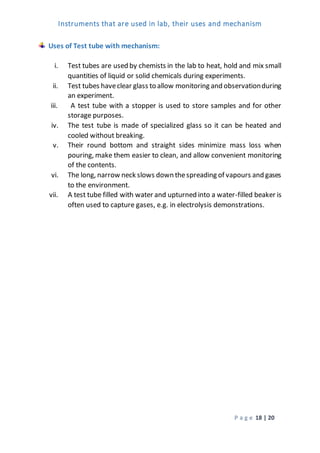 Instruments that are used in lab, their uses and mechanism | DOCX