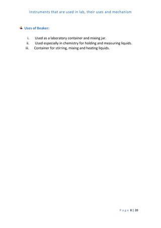 Instruments that are used in lab, their uses and mechanism | DOCX