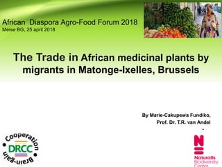 The Trade in African medicinal plants by
migrants in Matonge-Ixelles, Brussels
By Marie-Cakupewa Fundiko,
Prof. Dr. T.R. van Andel
•
African Diaspora Agro-Food Forum 2018
Meise BG, 25 april 2018
 