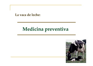 Medicina preventiva
La vaca de leche:
1
 