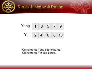 Os números Yang são ímpares.
Os números Yin são pares.
 