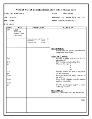 Cardex Chart Example Nursing Kardex Sample Forms : Nursing Kardex: Patient Care Summary – MPMZP
