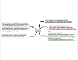 alcoholic
ketoacidosis
general
pathogenesis
manifestations
laboratory
tests
treatment
- Alcoholic ketoacidosis (AKA) is an uncommon metabolic disturbance that
occurs in a small proportion of chronic ethanol abusers for unclear reasons.
- Although the degree of acidosis can sometimes be severe, the disorder usually has a
benign hospital course as long as intravenous dextrose and fluids are provided.
- Although the precise metabolic mechanisms that lead to the development of
AKA are incompletely understood, several mechanisms appear to be operative.
The disorder is distinct from starvation or diabetic ketoacidosis.
- Starvation, dehydration, excessive acetate production, an altered redox state,
hormonal imbalances, and perhaps genetic predisposition, are all potentially involved.
- the ratio of ß-hydroxybutyrate to acetoacetate seen in AKA is higher than that seen in DKA
symptoms:
- AKA characteristically develops 24 to 72 hours after an alcoholic debauch, as the blood
ethanol concentration is declining, during which time the subject ceases ethanol
consumption and has little or no caloric intake.
- Gastrointestinal symptoms predominate and include anorexia, nausea, epigastric pain,
and vomiting. The subject usually has a temporary aversion to food and alcoholic
beverages and complains of malaise.
signs:
- On physical examination, there is a clear sensorium in most cases. The odour of acetone
may be detectable on the subject's breath.
- Tachypnea or Kussmaul respirations may be evident if there is marked acidemia.
- Tachycardia and other signs of volume depletion may be apparent.
- The key laboratory findings in AKA are metabolic acidosis, ketonemia, and ketonuria
in the presence of a normal, low, or only mildly elevated blood glucose concentration.
- Ethanol may be detectable in the blood, but it is not a requirement for the diagnosis and
is frequently not detectable by the time the patient presents to the hospital.
- The high ratio of ß-hydroxybutyrate to acetoacetate seen in AKA has clinical relevance
when interpreting laboratory tests. A common assay for ketone bodies uses the
semiquantitative nitroprusside reaction. Nitroprusside reacts colorimetrically with
acetone and acetoacetate, but not with ß-hydroxybutyrate. As a result, and in comparison
with DKA, the degree of ketonemia detectable in AKA is often disproportionately low
relative to the degree of metabolic acidosis present.
- Because vomiting and dehydration are frequent manifestations in AKA, metabolic
alkalosis can complicate the acid-base derangement.
- Alternative explanations for the metabolic acidosis should be promptly excluded.
- the initial assessment should focus on identifying relevant alternative, underlying, or
complicating illnesses or injuries that may require specific, urgent therapy.
- Although patients with AKA sometimes have severe metabolic acidemia, the acid-base
disturbance usually responds rapidly to intravenous hydration and dextrose administration.
 