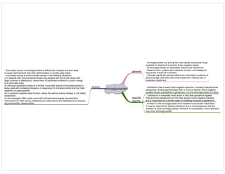 aminoglycosides
general
specific
agents
- Aminoglycosides are among the most rapidly bactericidal drugs
available for treatment of aerobic Gram-negative sepsis.
- All aminoglycosides are potentially ototoxic and nephrotoxic.
- Renal function, auditory and vestibular function, and therapeutic
drug levels should be monitored
- Clinically significant adverse effects are more likely in patients of
advanced age, and those with renal impairment, hearing loss or
vestibular impairment.
- Gentamicin has a broad Gram-negative spectrum, including Pseudomonas
aeruginosa. Where approximately 95% or more of aerobic Gram-negative
isolates remain susceptible to gentamicin, it is the aminoglycoside of choice.
- Tobramycin is marginally more active in vitro than gentamicin against
Pseudomonas aeruginosa but not other aerobic Gram-negative bacteria,
and is inactivated by a similar range of modifying enzymes to gentamicin.
- Amikacin is the aminoglycoside most resistant to enzymatic inactivation.
It must be reserved for treating infections due to microorganisms that are
resistant to other aminoglycosides. Amikacin is considerably more expensive
than other aminoglycosides.
dosing
- Once-daily dosing of aminoglycosides is efficacious, cheaper and less likely
to cause nephrotoxicity than their administration in divided daily doses.
- Once-daily dosing is recommended except in the following situations:
(i) in patients with unconventional kinetics (eg patients with burns and others with
large volumes of distribution), where there is insufficient evidence to justify change
to a once-daily dose.
(ii) Although published evidence is limited, once-daily dosing of aminoglycosides is
being used with increasing frequency in pregnancy for chorioamnionitis and the initial
treatment of pyelonephritis
(iii) in severely impaired renal function, where the optimal dosing strategy is not clearly
established
(iv) for synergistic effect when given with cell-wall active agents (eg penicillins,
vancomycin) to treat serious streptococcal, enterococcal and staphylococcal disease
(eg endocarditis, osteomyelitis).
 