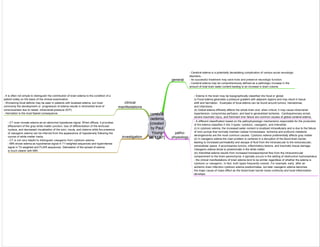 cerebral
oedema
[created
by Paul
Young
26/11/07]
general
- Cerebral edema is a potentially devastating complication of various acute neurologic
disorders.
- Its successful treatment may save lives and preserve neurologic function.
- Cerebral edema may be comprehensively defined as a pathologic increase in the
amount of total brain water content leading to an increase in brain volume.
patho-
physiology
- Edema in the brain may be topographically classified into focal or global.
(i) Focal edema generates a pressure gradient with adjacent regions and may result in tissue
shift and herniation. Examples of focal edema can be found around tumors, hematomas,
and infarctions.
(ii) Global edema diffusely affects the whole brain and, when critical, it may cause intracranial
hypertension, compromise perfusion, and lead to generalized ischemia. Cardiopulmonary arrest,
severe traumatic injury, and fulminant liver failure are common causes of global cerebral edema.
- A different classification based on the pathophysiologic mechanisms responsible for the production
of the edema classifies it into 3 types: cytotoxic, vasogenic, and interstitial.
(i) In cytotoxic edema, the increased water content is localized intracellularly and is due to the failure
of ionic pumps that normally maintain cellular homeostasis. Ischemia and profound metabolic
derangements are the most common causes. Cytotoxic edema preferentially affects gray matter
(ii) In vasogenic edema the main problem is centered in a disruption of the blood-brain barrier,
leading to increased permeability and escape of fluid from the intravascular to the extravascular,
extracellular space. It accompanies tumors, inflammatory lesions, and traumatic tissue damage.
Vasogenic edema tends to predominate in the white matter.
(iii) Interstitial edema results from increased transependymal flow from the intraventricular
compartment to the brain parenchyma; it typically occurs in the setting of obstructive hydrocephalus.
- the clinical manifestations of brain edema tend to be similar regardless of whether the edema is
cytotoxic or vasogenic. In fact, both types frequently coexist. For example, early after an
ischemic brain infarction cytotoxic edema predominates, but later vasogenic edema becomes
the major cause of mass effect as the blood-brain barrier loses continuity and local inflammation
develops.
clinical
manifestations
- It is often not simple to distinguish the contribution of brain edema to the condition of a
patient solely on the basis of the clinical examination.
- Worsening focal deficits may be seen in patients with localized edema, but most
commonly the development or progression of edema results in diminished level of
consciousness due to raised intracranial pressure (ICP).
- Herniation is the most feared consequence.
investigation
- CT scan reveals edema as an abnormal hypodense signal. When diffuse, it provokes
effacement of the gray white matter junction, loss of differentiation of the lenticular
nucleus, and decreased visualization of the sulci, insula, and cisterns while the presence
of vasogenic edema can be inferred from the appearance of hypodensity following the
course of white matter tracts,
- CT is not very helpful to distinguish vasogenic from cytotoxic edema.
- MRI shows edema as hypointense signal in T1-weighted sequences and hyperintense
signal in T2-weighted and FLAIR sequences. Delineation of the spread of edema
is much clearer with MRI.
 