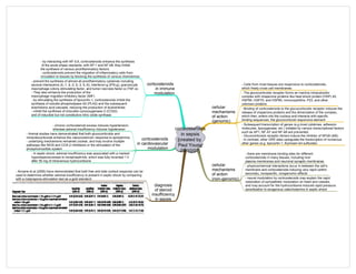 corticosteroids
in sepsis
[created by
Paul Young
02/10/07]
cellular
mechanisms
of action
(genomic)
- Cells from most tissues are responsive to corticosteroids,
which freely cross cell membranes.
- Binding of corticosteroids to the glucocorticoids receptor induces the
release of chaperone proteins and the dimerization of the complex,
which then, enters into the nucleus and interacts with specific
binding sequences, the glucocorticoid responsive element
- The glucocorticoids receptor forms an inactive intracytosolic
complex with chaperone proteins like heat shock protein (HSP) 40,
HSP56, HSP70, and HSP90, immunophillins, P23, and other
unknown proteins
- Subsequent transcription of genes (e.g.most cytokines, adhesion
molecules, lipoxygenase, etc.) initiated by various transcriptional factors
such as AP1, NF-AT and NF-kB are prevented.
- Glucocorticoids receptor dimers induce the inhibitor of NFkB (IkB).
- In contrast, other GRE sites upregulate the transcription of numerous
other genes (e.g. lipocortin-1, thymosin-b4 sulfoxide)
cellular
mechanisms
of action
(non-genomic)
- there are membrane binding sites for different
corticosteroids in many tissues, including liver
plasma membranes and neuronal synaptic membranes
- physicochemical interactions occur in-between the cell’s
membrane and corticosteroids inducing very rapid (within
seconds), nonspecific, nongenomic effects
- neural modulation by corticosteroids may explain the rapid
restoration of sympathetic modulation on heart and vessels,
and may account for the hydrocortisone induced rapid pressure
sensitization to exogenous catecholamine in septic shock
corticosteroids
in immune
modulation
- by interacting with NF-IL6, corticosteroids enhance the synthesis
of the acute phase reactants; with AP-1 and NF-kB, they inhibit
the synthesis of various proinflammatory factors.
- corticosteroids prevent the migration of inflammatory cells from
circulation to tissues by blocking the synthesis of various chemokines
- prevent the synthesis of almost all proinflammatory cytokines including
several interleukins (IL-1, IL-2, IL-3, IL-6), interferon-g (IFN-g), granulocyte
macrophage colony stimulating factor, and tumor necrosis factor-a (TNF-a).
- They also enhance the production of the
macrophage migration inhibitory factor (MIF)
- by stimulating the synthesis of lipocortin-1, corticosteroids inhibit the
synthesis of soluble phospholipase A2 (PLA2) and the subsequent
arachidonic acid cascade, reducing the production of leukotrienes
- inhibit the synthesis of inducible cyclooxygenase-2 (COX2)
and of inducible but not constitutive nitric oxide synthase
corticosteroids
in cardiovascular
modulation
- chronic corticosteroid excess induces hypertension,
whereas adrenal insufficiency induces hypotension
- Animal studies have demonstrated that both glucocorticoids and
mineralocorticoids enhance the vasoconstrictor response to epinephrine
- underlying mechanisms remained unclear, and may involve multiple
pathways like iNOS and COX-2 inhibitions or the stimulation of the
phosphoinositide system
- In septic shock, adrenal insufficiency was associated with a marked
hyporesponsiveness to norepinephrine, which was fully reversed 1 h
after 50 mg of intravenous hydrocortisone
diagnosis
of steroid
insufficiency
in sepsis
- Annane et al (2006) have demonstrated that both free and total cortisol response can be
used to determine whether adrenal insufficiency is present in septic shock by comparing
with a metyrapone stimulation test as a gold standard:
 