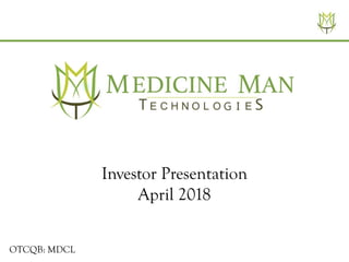 Investor Presentation
April 2018
OTCQB: MDCL
 