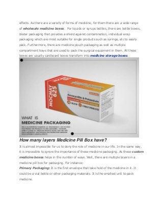 effects. As there are a variety of forms of medicine, for them there are a wide range
of wholesale medicine boxes. For liq...