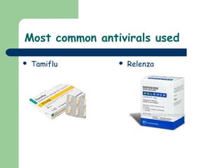  Tamiflu  Relenza
Most common antivirals used
 