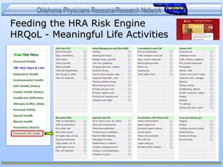 Feeding the HRA Risk EngineFeeding the HRA Risk Engine
HRQoL - Meaningful Life ActivitiesHRQoL - Meaningful Life Activities
 