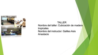 TALLER
Nombre del taller: Cubicación de madera
tropicales
Nombre del instructor: Galileo Asis
Anastacio
 