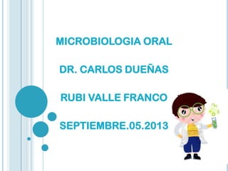 MICROBIOLOGIA ORAL
DR. CARLOS DUEÑAS
RUBI VALLE FRANCO
SEPTIEMBRE.05.2013

 