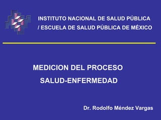 INSTITUTO NACIONAL DE SALUD PÚBLICA
 / ESCUELA DE SALUD PÚBLICA DE MÉXICO




MEDICION DEL PROCESO
 SALUD-ENFERMEDAD


               Dr. Rodolfo Méndez Vargas
 
