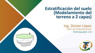 Estratificación del suelo
(Modelamiento del
terreno a 2 capas)
Ing. Deiner López
Líder de Subestaciones
Transequipos S.A
 