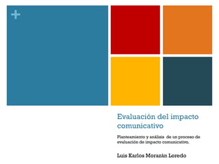 +
Evaluación del impacto
comunicativo
Planteamiento y análisis de un proceso de
evaluación de impacto comunicativo.
Luis Karlos Morazán Loredo
 