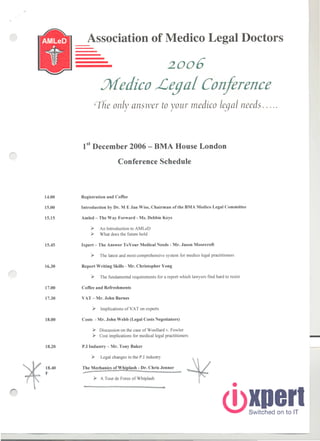 Medico Legal conference 1 Dec 06 Agenda