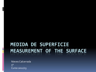 MEDIDA DE SUPERFICIE
MEASUREMENT OF THE SURFACE
Nieves Calcerrada
5º
Curso 2012/13
 
