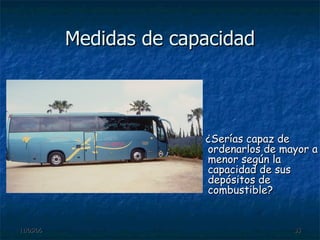 Medidas de capacidad ¿Serías capaz de ordenarlos de mayor a menor según la capacidad de sus depósitos de combustible? 