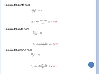 Cálculo del quinto decil
Cálculo del sexto decil
Cálculo del séptimo decil
 