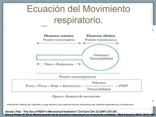 Ecuación del Movimiento
respiratorio.
32Acosta, Pilar. “The Use of PEEP in Mechanical Ventilation” Crit Care Clin 23 (2007) 251-261.
García Prieto, E. Et al. Monitorización de la mecánica respiratoria en el paciente ventilado. Med Intensiva 2014. 2014; 38(1)
 