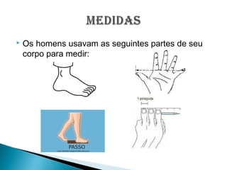  Os homens usavam as seguintes partes de seu
corpo para medir:
 