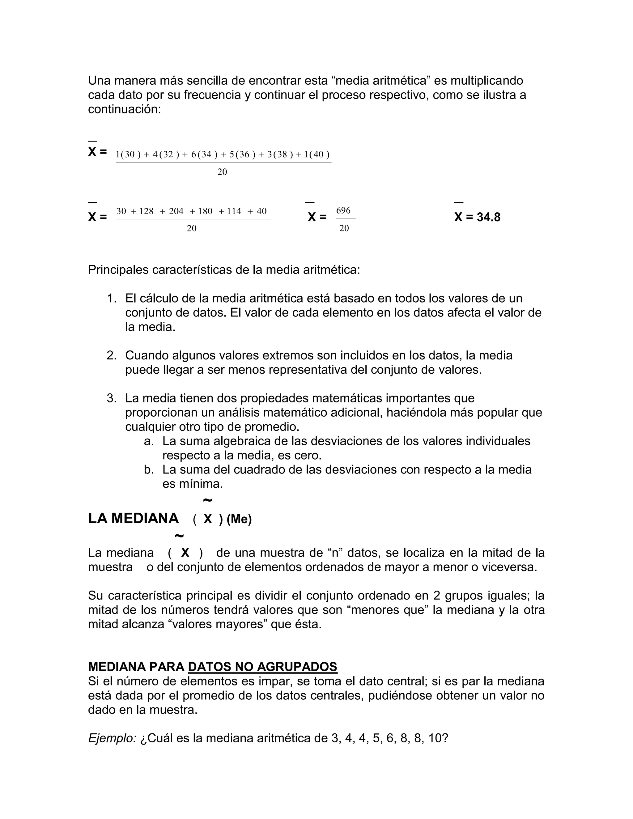 M e d i d a s d e t e n d e n c i a c e n t r a l