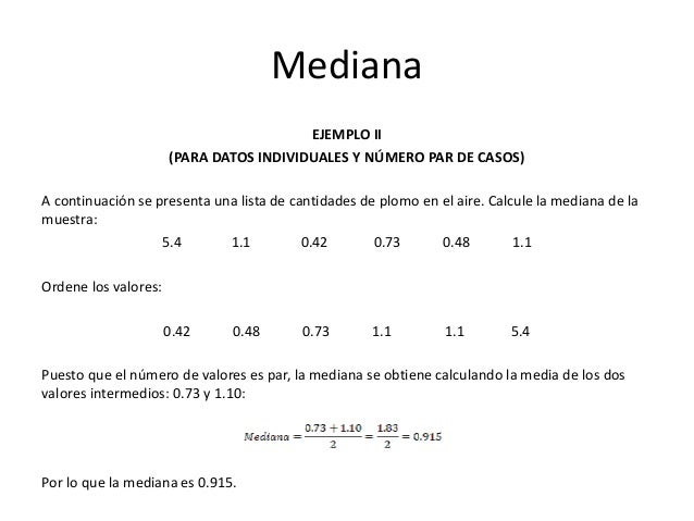 Fórmula para calcular la mediana