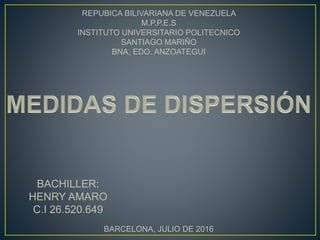 REPUBICA BILIVARIANA DE VENEZUELA
M.P.P.E.S
INSTITUTO UNIVERSITARIO POLITECNICO
SANTIAGO MARIÑO
BNA, EDO. ANZOATEGUI
BACHILLER:
HENRY AMARO
C.I 26.520.649
BARCELONA, JULIO DE 2016
 