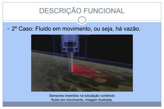 DESCRIÇÃO FUNCIONAL
 2º Caso: Fluido em movimento, ou seja, há vazão.

Sensores inseridos na tubulação contendo
fluido em movimento, imagem ilustrada.

 