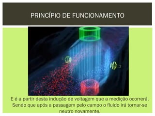 PRINCÍPIO DE FUNCIONAMENTO




E é a partir desta indução de voltagem que a medição ocorrerá.
 Sendo que após a passagem pelo campo o fluido irá tornar-se
                       neutro novamente.
 