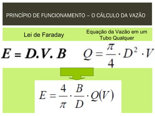 PRINCÍPIO DE FUNCIONAMENTO – O CÁLCULO DA VAZÃO

                           Equação da Vazão em um
     Lei de Faraday            Tubo Qualquer
 