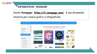 INFOGRAFICHE: VENNGAGE
Anche Venngage: https://it.venngage.com/ è uno strumento
intuitivo per creare grafici e infografiche
 