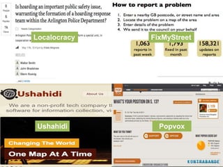 Localocracy   FixMyStreet




 Ushahidi       Popvox
 