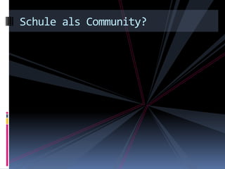 Starker Bezug zur realen WeltVorteile und ProblemeKommunikation mit Freunden/KollegenNeuigkeiten aus dem NetzwerkSichtbarkeitStalkingCybermobbingEine Menge personalisierter DatenIdentifikation von „hotspots“Bildung von GruppenBeziehungs-managementSoziale und kulturelle Differenzierung der Netzwerke
