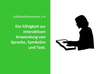 Schlüsselkompetenz 1-A Die Fähigkeit zur interaktiven Anwendung von Sprache, Symbolen und Text. 