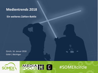 Medientrends 2018
Ein weiteres Zahlen-Battle
Zürich, 16. Januar 2018
Göldi | Bächtiger
 