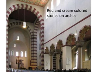 Red and cream colored
stones on arches
 