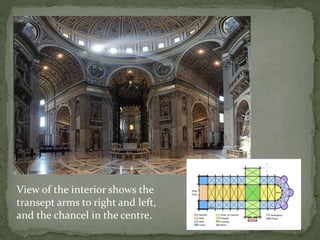 View of the interior shows the
transept arms to right and left,
and the chancel in the centre.
 