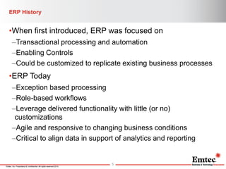 Emtec, Inc. Proprietary & Confidential. All rights reserved 2014. 
ERP History 
•When first introduced, ERP was focused on...