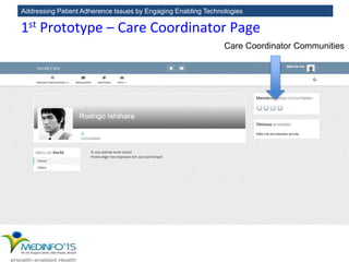 Addressing Patient Adherence Issues by Engaging Enabling Technologies
1st Prototype – Care Coordinator Page
Care Coordinator Communities
 