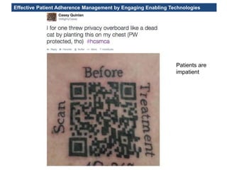 Effective Patient Adherence Management by Engaging Enabling Technologies
Patients are
impatient
 
